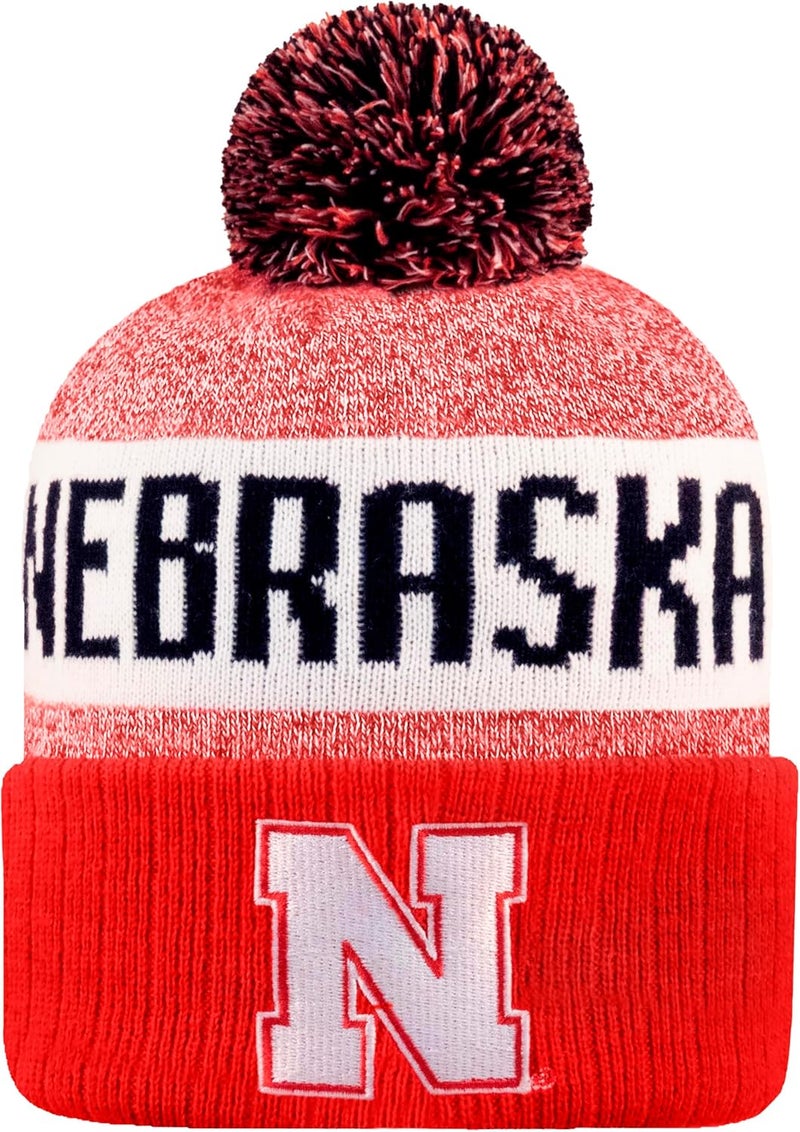 LogoFit NCAA Team Color-Embroidered Logo -Cuffed Knit Skully Beanie Pom Hat-OSFM - Image 1